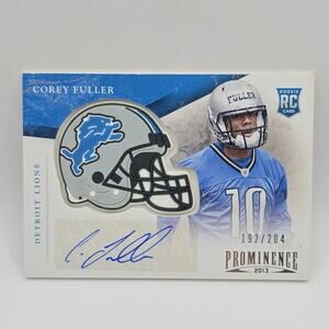 Corey Fuller Auto (RC) 2013 Panini Prominence Team Helmet #119 /204 NFL Lions